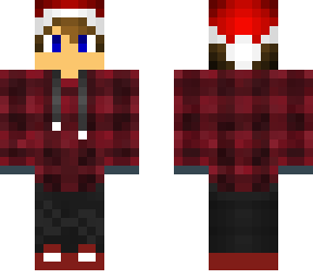 plaid hoodie w/ santa hat, gloves