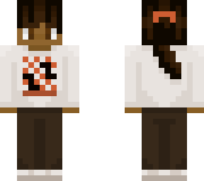 brown pants and white hslot crewneck