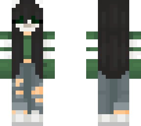 black hair green top girl