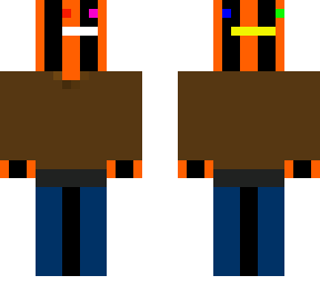 weirdskin in a brown work shirt and blue jeans