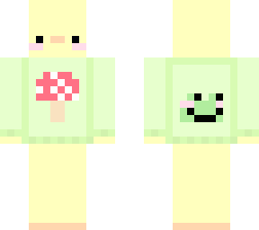 chick with mushroom and frog sweater