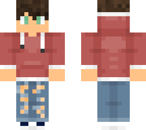boy with red hoodie and rippeed jeans