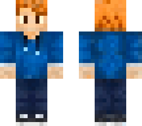 ginger with blue sweatshirt