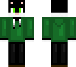 black and white cat in dark green hoodie
