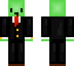 green frog in black suit