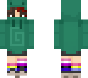 person with genderfluid pan socks and frog hoodie
