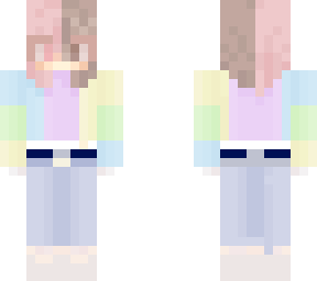 brown & pink hair pastel shirt and jeans