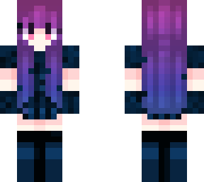 purple hair girl with blue dress