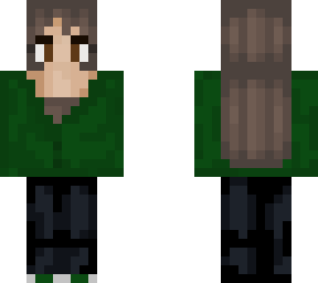 brown haired girl in emerald green cardigan