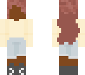 brown hair yellow sweater and shorts