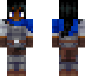 blue knight (woman, black with black hair)