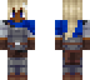 blue knight (woman, black with blonde hair)
