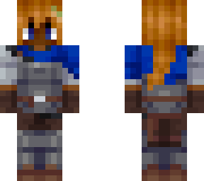 blue knight (woman, black with red hair)