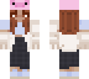pig hat girl with blue shirt