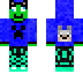 green guy. creeper and dog blue hoodie