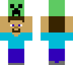 non realistic steve picking up creeper head