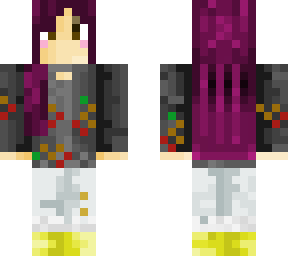poison cherry(in loose gray cherry blouse w/ washed jeans and yellow boots)