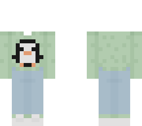 -* green sweater with a penguin and blue jeans *-