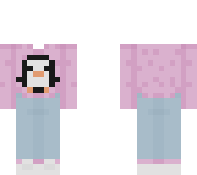 -* pink sweater with a penguin and blue jeans *-