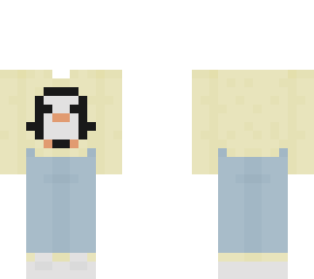 -* yellow sweater with a penguin and blue jeans *-