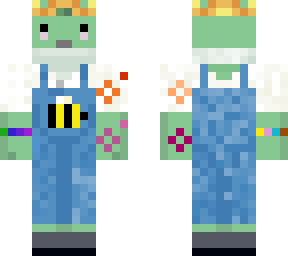 frog in bee overalls with crown