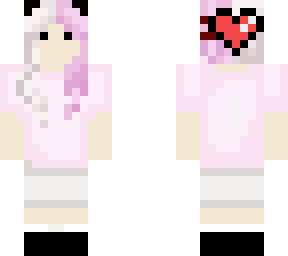 pink girl with ears and big heart clip at back with plain pink shirt, white skir