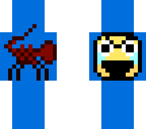 red pixelart and funni face on back