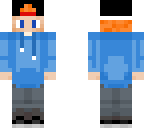 blue hoodie with black, white and red backwards cap