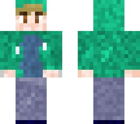 green hoodie with grey pants and blue shoes