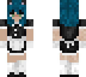 maid catgirl blue hair green eyes