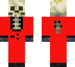 skeleton in a red tuxsido