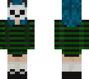 skull green black striped jumper goth emo girl blue hair green eyes mask