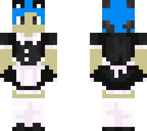 chico con pelo azulcon traje de maid