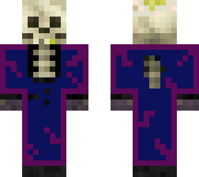 skeleton in a blue and purple tuxsido