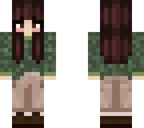 green sweater brown pants girl