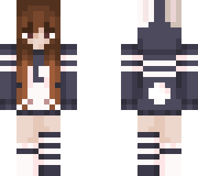 girl in a bunny suit with a rainbow strip
