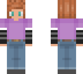 purple t-shirt girl shorter hair