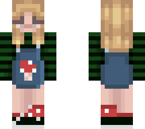 blonde girl with overalls and mushroom