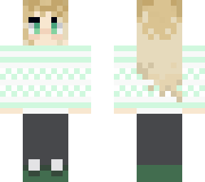 blonde hair green clothes