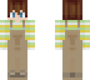 person with overalls and stripes and short hair