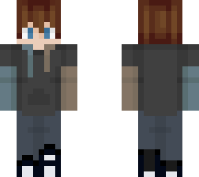 short hair and blue and beige hoodie