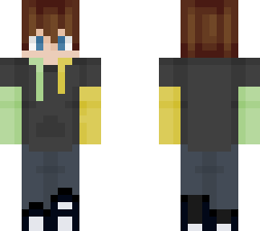 short hair and green and yellow hoodie