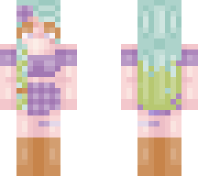girl with purple dress and blue to green hair
