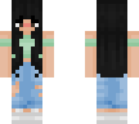 black hair girl with green clothes