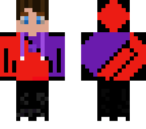 blue haired boy with red and purple hoodie