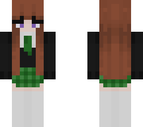 green uniform wolf girl with brown hair and purple eyes