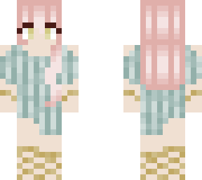 pink haired girl in a teal dress