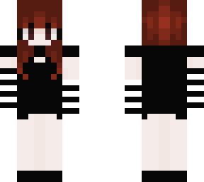 red hair black dress black and white stripped gloves