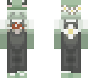 froge with flower crown and mushroom overalls