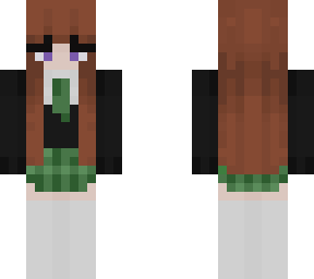 green uniform wolf girl with brown hair and purple eyes